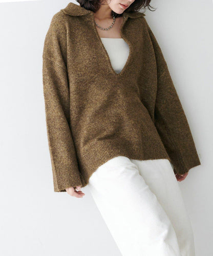 LARUTA 雜色有領開口領針織上衣