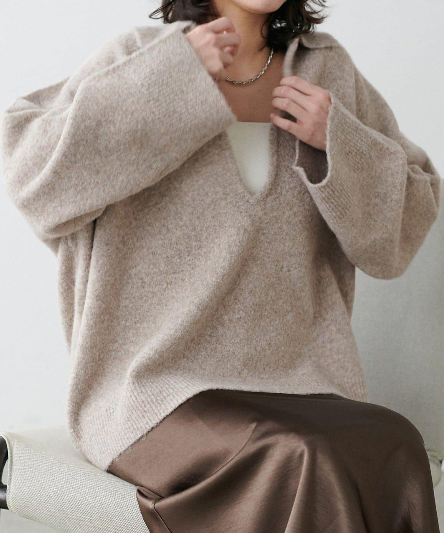 LARUTA 雜色有領開口領針織上衣