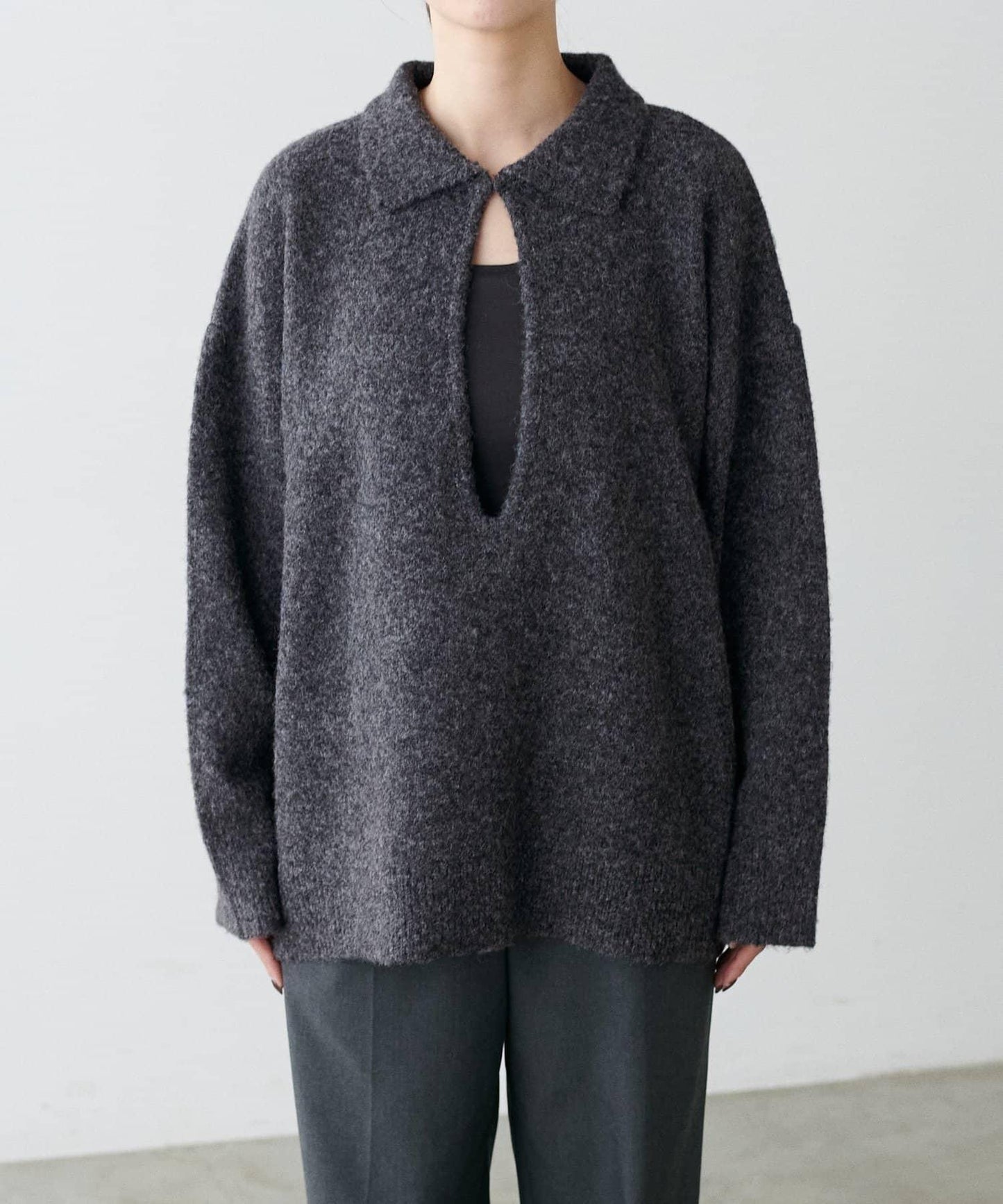 LARUTA 雜色有領開口領針織上衣