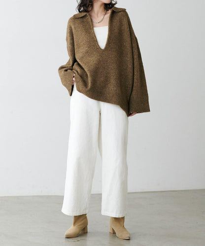 LARUTA 雜色有領開口領針織上衣