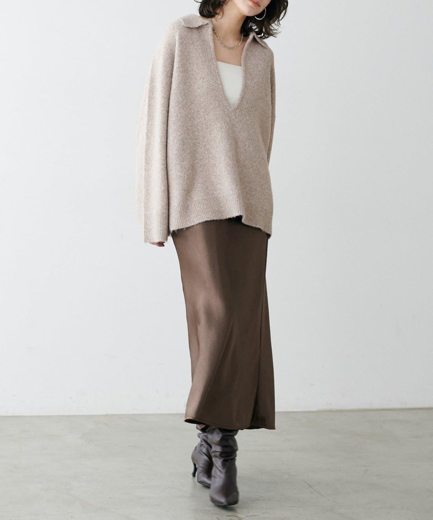 LARUTA 雜色有領開口領針織上衣