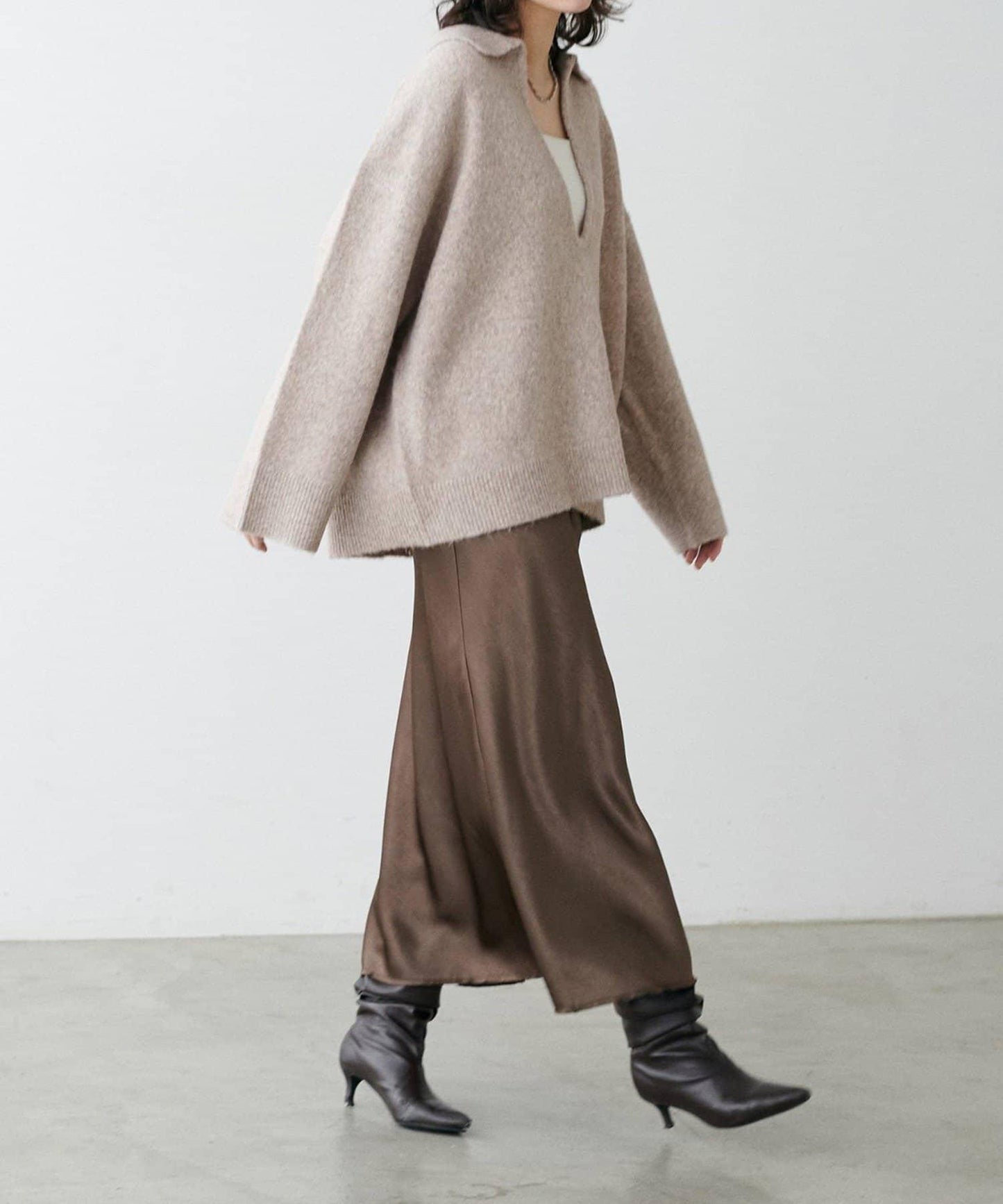 LARUTA 雜色有領開口領針織上衣