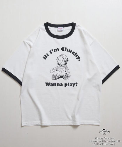 Child's Play/チャイルド・プレイ（鬼娃回魂） CHUCKY 印花寬鬆圓領撞色T恤