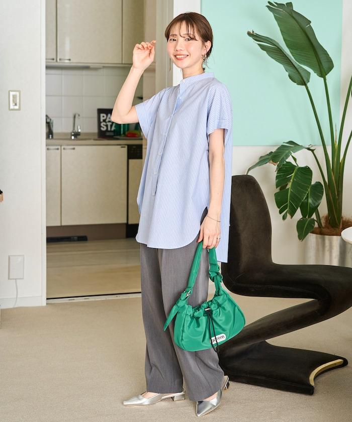 法式短袖 紐扣設計 府綢 襯衫