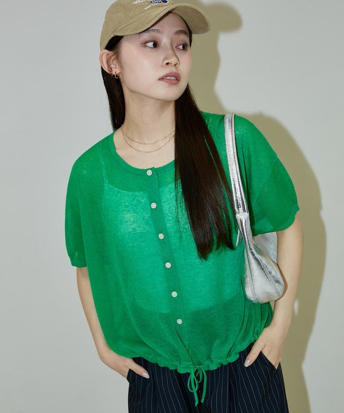 可水洗亞麻 下襬抽繩 夏季針織開衫