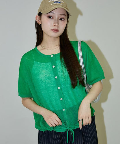 可水洗亞麻 下襬抽繩 夏季針織開衫
