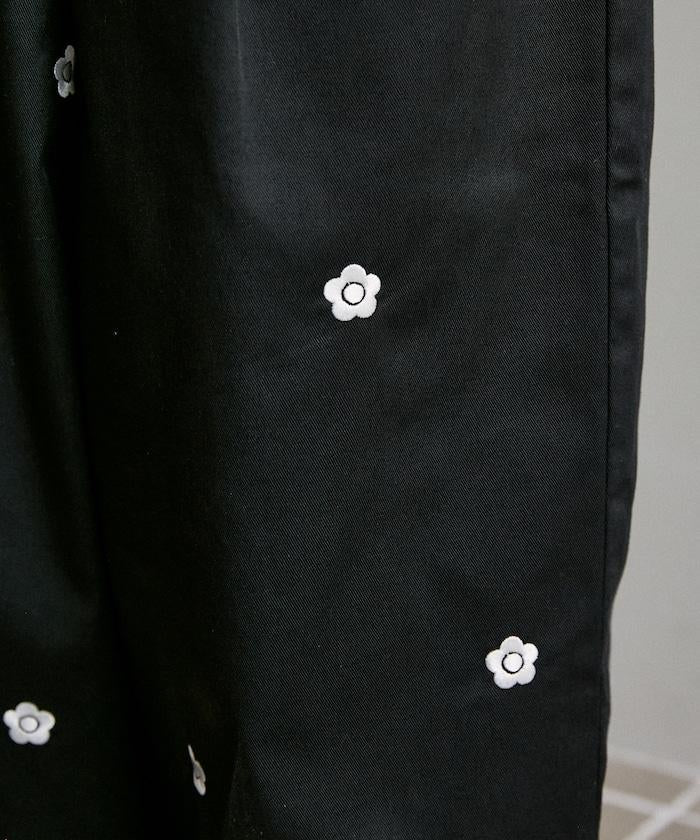 可成套搭配 闊腿 花卉刺繡 折褶 褲子