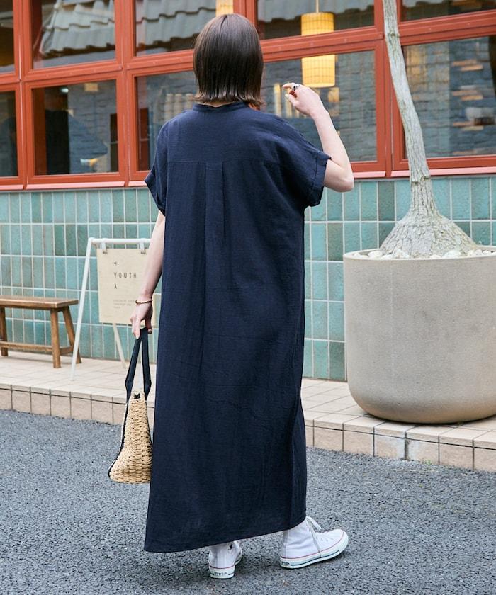 印度雙層紗 開襟領 法式短袖 連衣裙