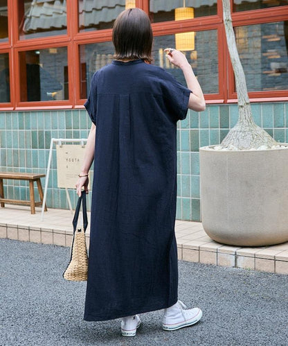 印度雙層紗 開襟領 法式短袖 連衣裙
