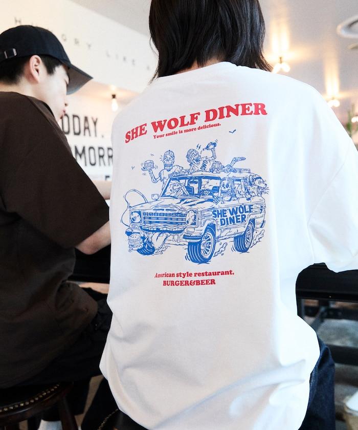 SHE WOLF DINER×FREAK'S STORE シーウルフダイナー 抗菌防臭 吸水速幹 寬鬆廓形 背部印花 T恤