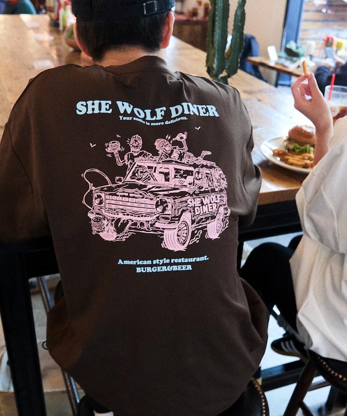 SHE WOLF DINER×FREAK'S STORE シーウルフダイナー 抗菌防臭 吸水速幹 寬鬆廓形 背部印花 T恤