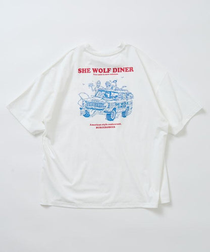 SHE WOLF DINER×FREAK'S STORE シーウルフダイナー 抗菌防臭 吸水速幹 寬鬆廓形 背部印花 T恤