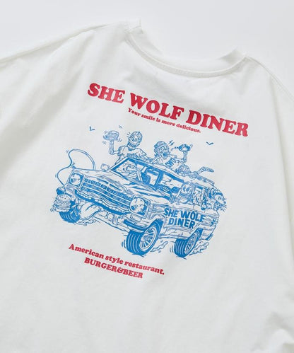 SHE WOLF DINER×FREAK'S STORE シーウルフダイナー 抗菌防臭 吸水速幹 寬鬆廓形 背部印花 T恤