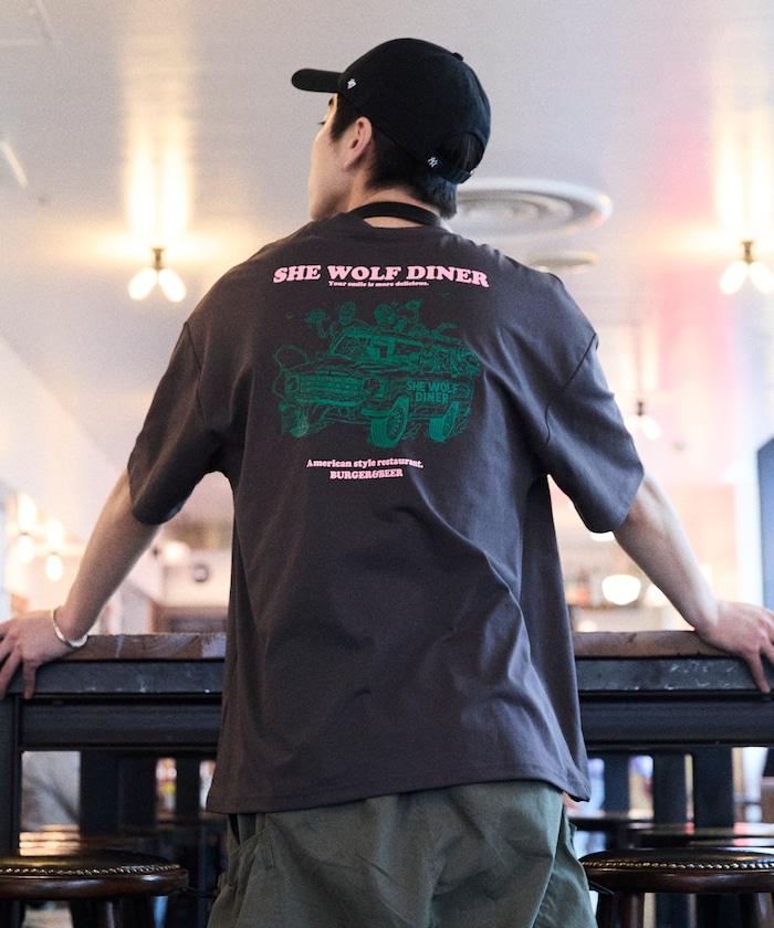 SHE WOLF DINER×FREAK'S STORE シーウルフダイナー 抗菌防臭 吸水速幹 寬鬆廓形 背部印花 T恤