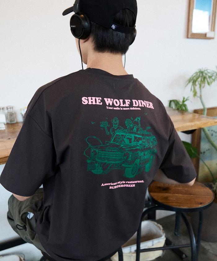 SHE WOLF DINER×FREAK'S STORE シーウルフダイナー 抗菌防臭 吸水速幹 寬鬆廓形 背部印花 T恤