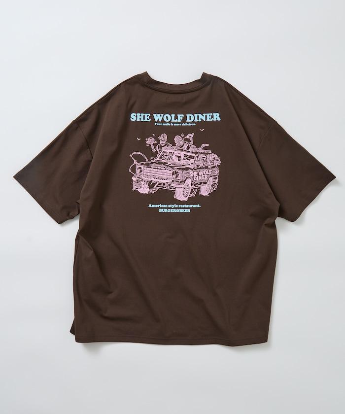 SHE WOLF DINER×FREAK'S STORE シーウルフダイナー 抗菌防臭 吸水速幹 寬鬆廓形 背部印花 T恤