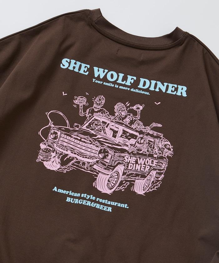 SHE WOLF DINER×FREAK'S STORE シーウルフダイナー 抗菌防臭 吸水速幹 寬鬆廓形 背部印花 T恤