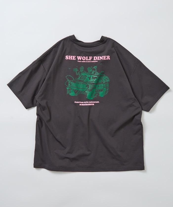 SHE WOLF DINER×FREAK'S STORE シーウルフダイナー 抗菌防臭 吸水速幹 寬鬆廓形 背部印花 T恤