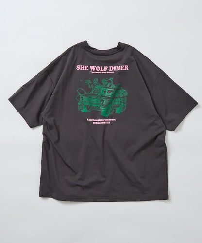 SHE WOLF DINER×FREAK'S STORE シーウルフダイナー 抗菌防臭 吸水速幹 寬鬆廓形 背部印花 T恤