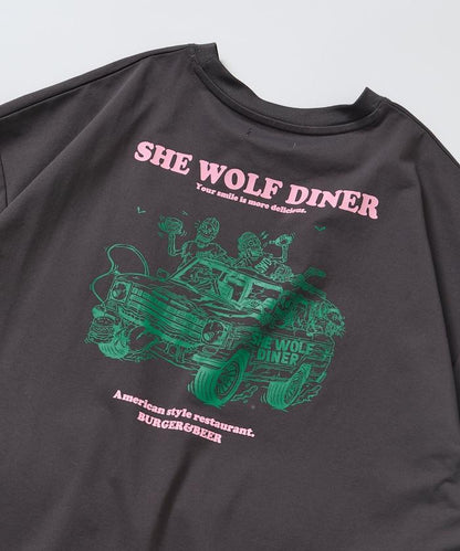 SHE WOLF DINER×FREAK'S STORE シーウルフダイナー 抗菌防臭 吸水速幹 寬鬆廓形 背部印花 T恤
