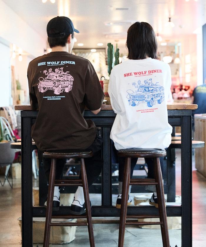 SHE WOLF DINER×FREAK'S STORE シーウルフダイナー 抗菌防臭 吸水速幹 寬鬆廓形 背部印花 T恤