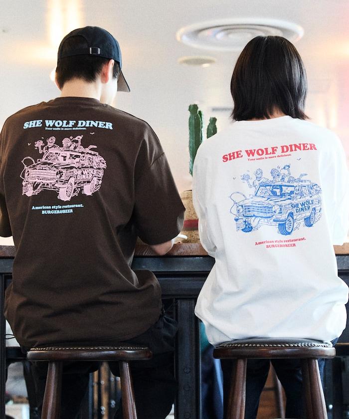 SHE WOLF DINER×FREAK'S STORE シーウルフダイナー 抗菌防臭 吸水速幹 寬鬆廓形 背部印花 T恤
