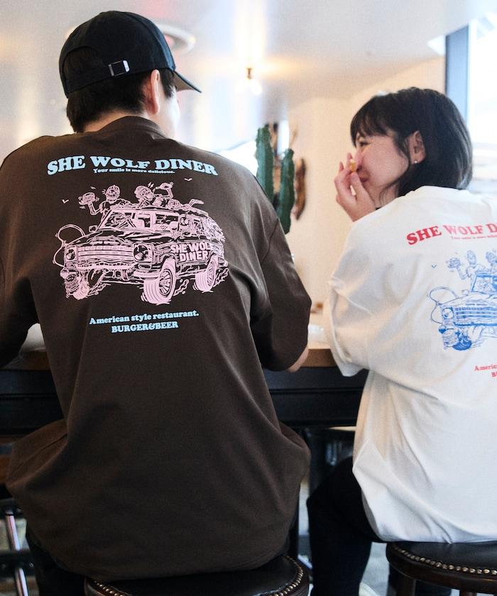 SHE WOLF DINER×FREAK'S STORE シーウルフダイナー 抗菌防臭 吸水速幹 寬鬆廓形 背部印花 T恤