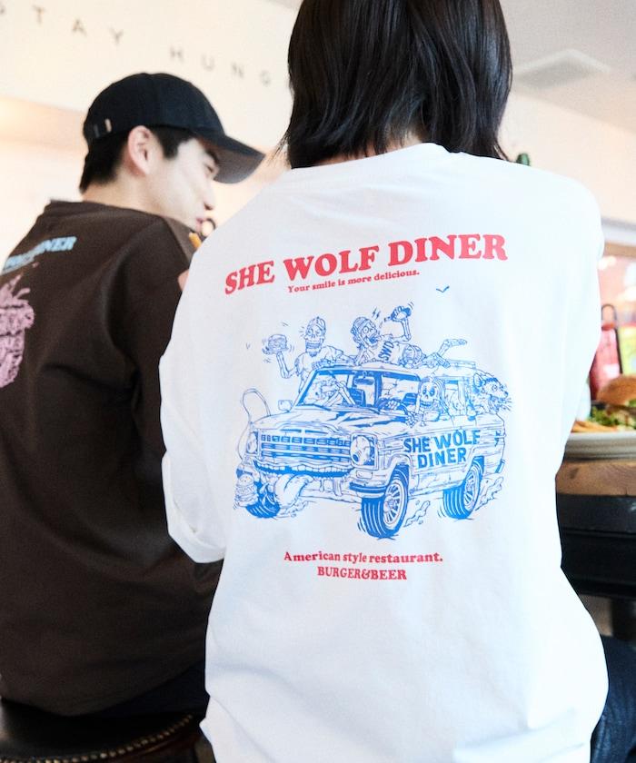 SHE WOLF DINER×FREAK'S STORE シーウルフダイナー 抗菌防臭 吸水速幹 寬鬆廓形 背部印花 T恤