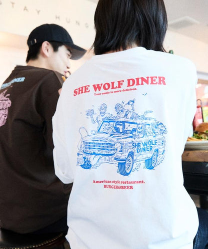SHE WOLF DINER×FREAK'S STORE シーウルフダイナー 抗菌防臭 吸水速幹 寬鬆廓形 背部印花 T恤