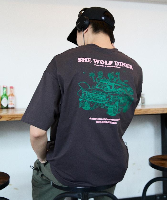 SHE WOLF DINER×FREAK'S STORE シーウルフダイナー 抗菌防臭 吸水速幹 寬鬆廓形 背部印花 T恤