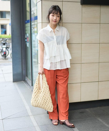 非對稱荷葉邊 印度薄紗 襯衫