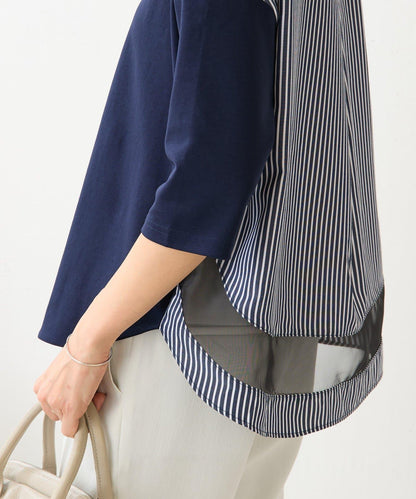 圓領拼接條紋套頭上衣