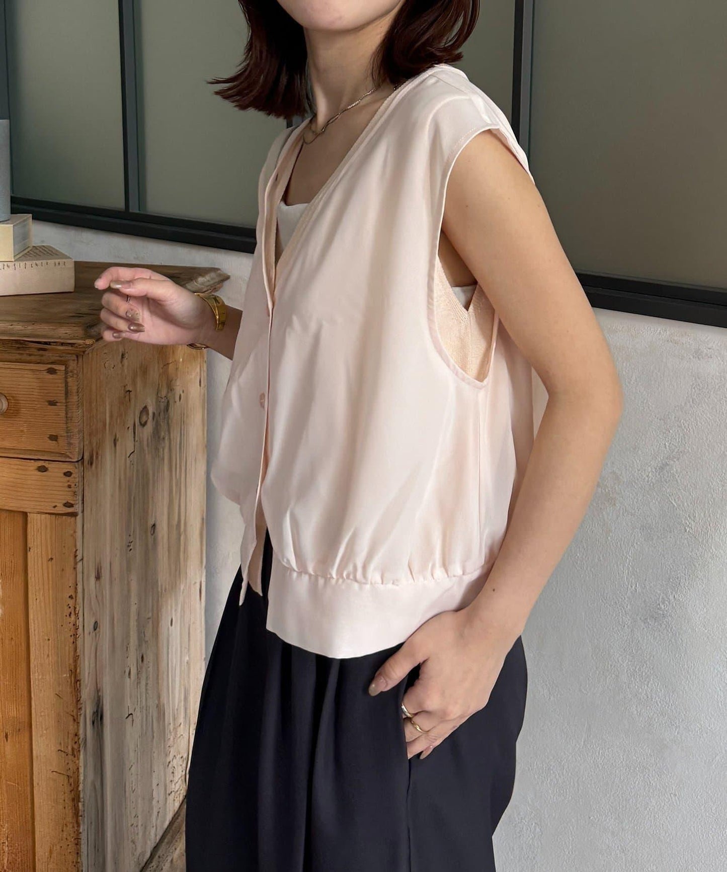 透紗背心套裝 無袖設計 針織上衣