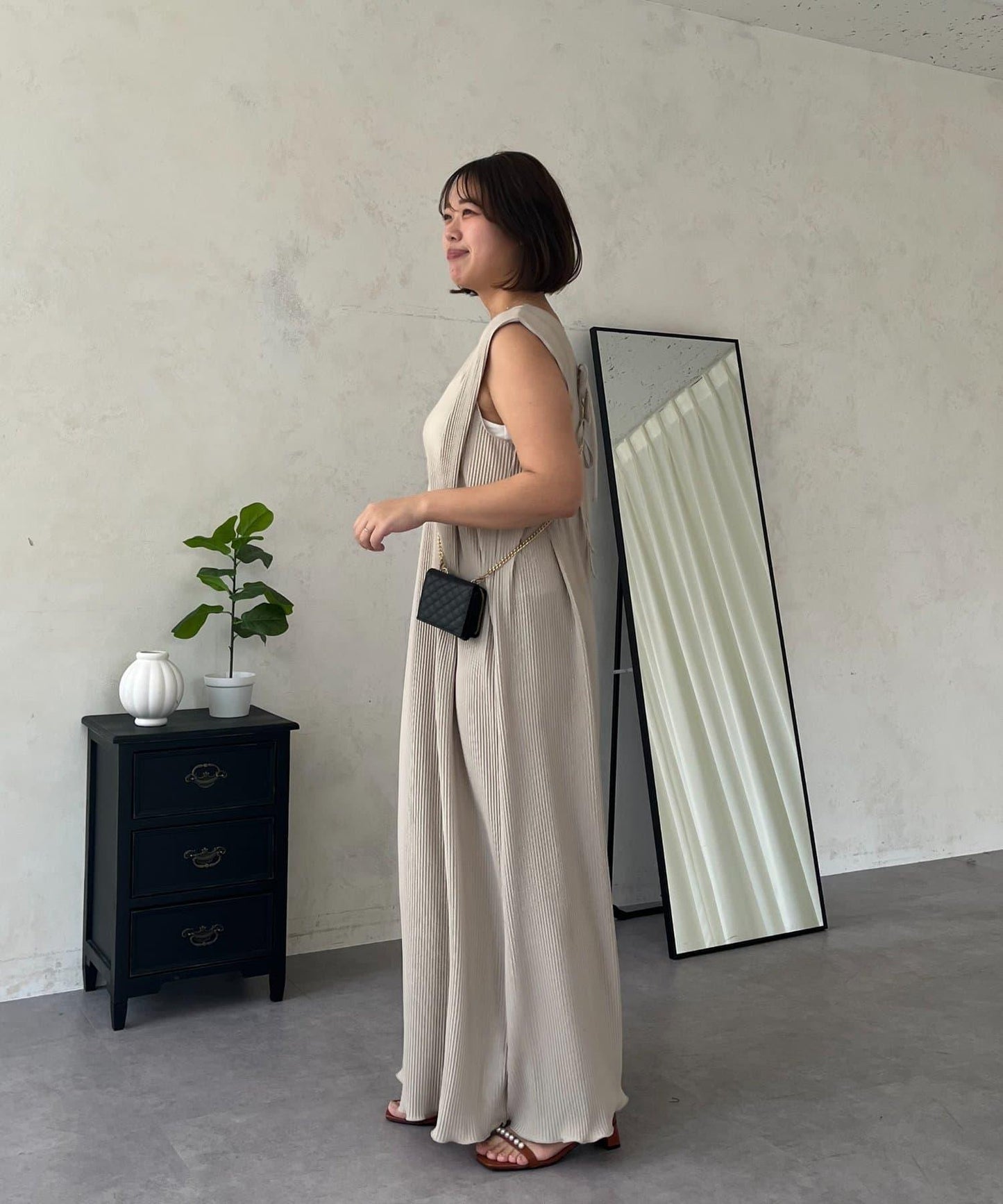 SAPON 前後2WAY剪裁褶皺連衣裙