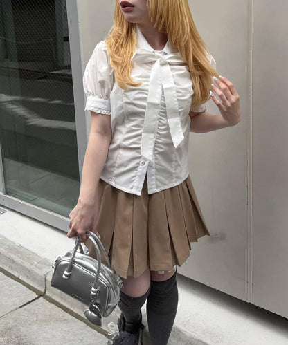 胸部褶皺蝴蝶結設計 女襯衫