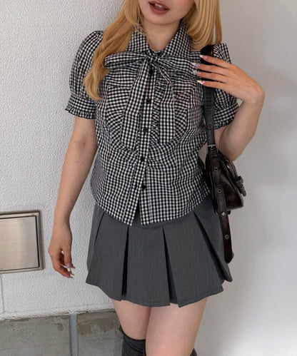 胸部褶皺蝴蝶結設計 女襯衫