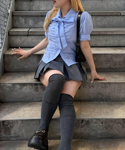 胸部褶皺蝴蝶結設計 女襯衫