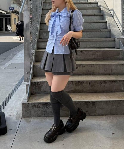 胸部褶皺蝴蝶結設計 女襯衫