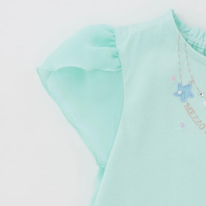 貝殼項鍊刺繡 下襬波浪邊 T恤