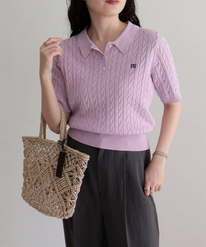 FR刺繡 麻花紋 短袖Polo領 針織套頭上衣