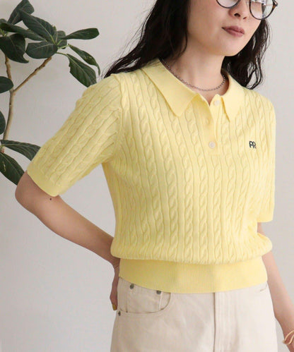 FR刺繡 麻花紋 短袖Polo領 針織套頭上衣