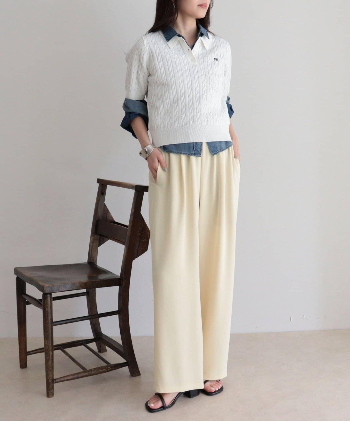 FR刺繡 麻花紋 短袖Polo領 針織套頭上衣
