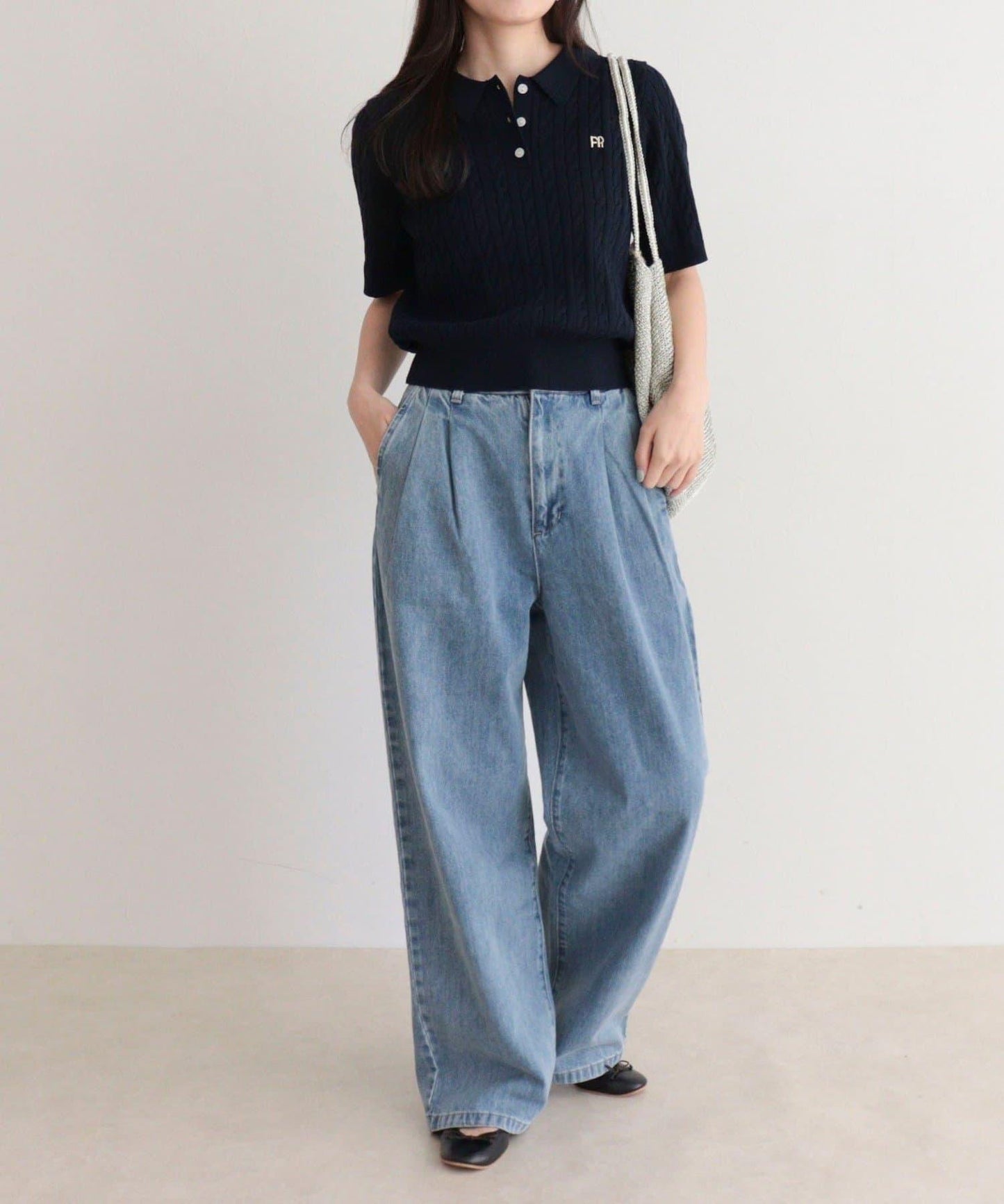FR刺繡 麻花紋 短袖Polo領 針織套頭上衣