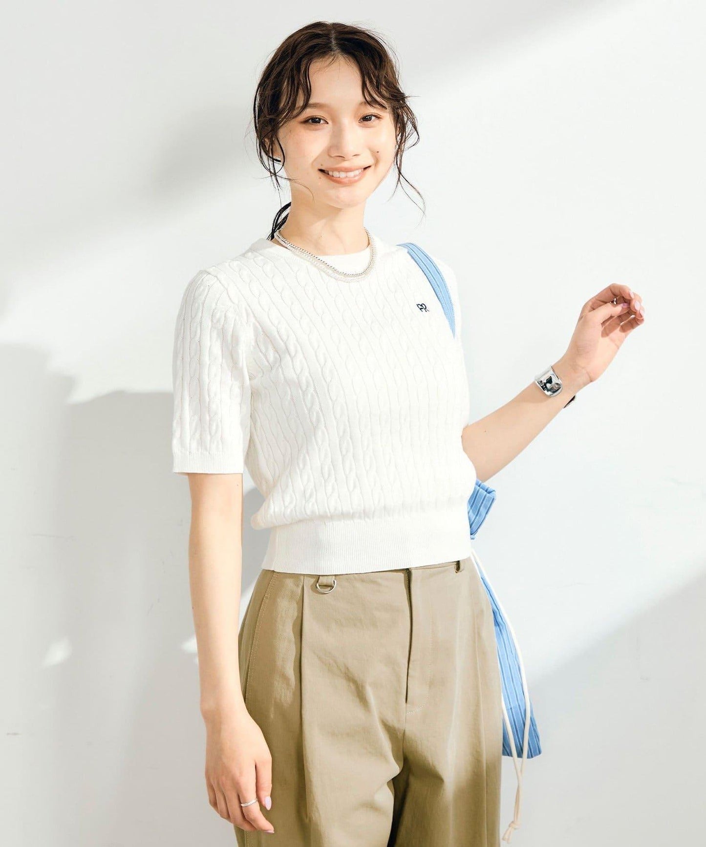 FR刺繡麻花紋短袖套頭針織衫（網絡限定・人氣系列）