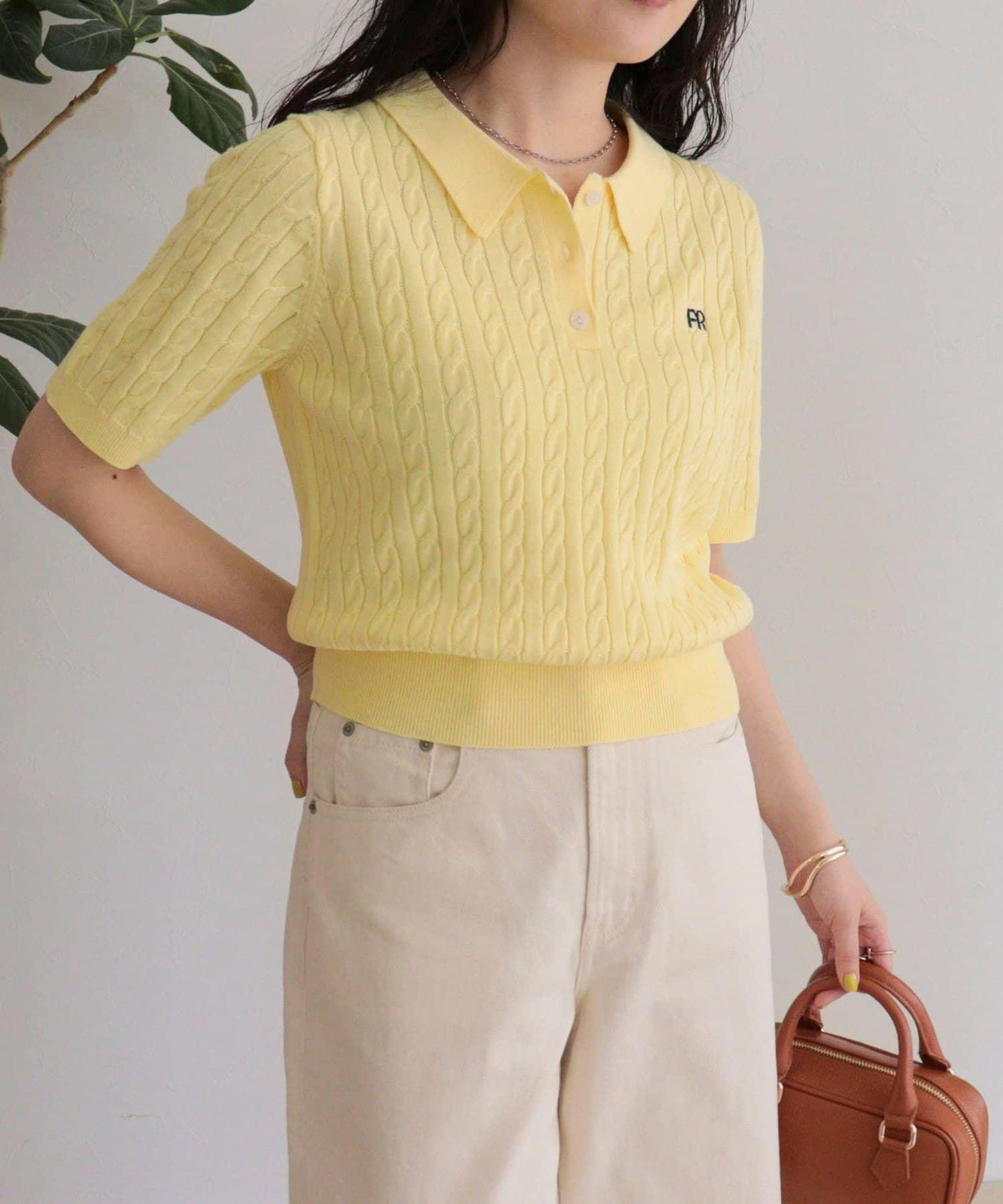 FR刺繡 麻花紋 短袖Polo領 針織套頭上衣