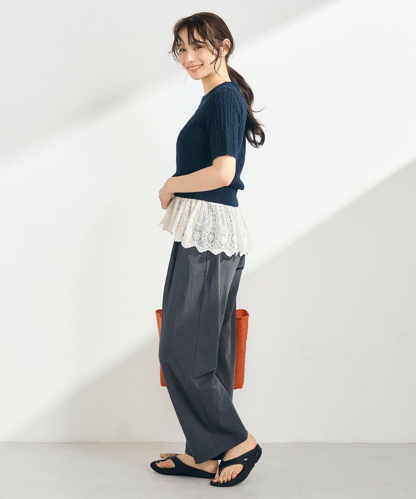 FR刺繡麻花紋短袖套頭針織衫（網絡限定・人氣系列）