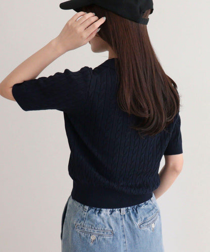 FR刺繡 麻花紋 短袖Polo領 針織套頭上衣