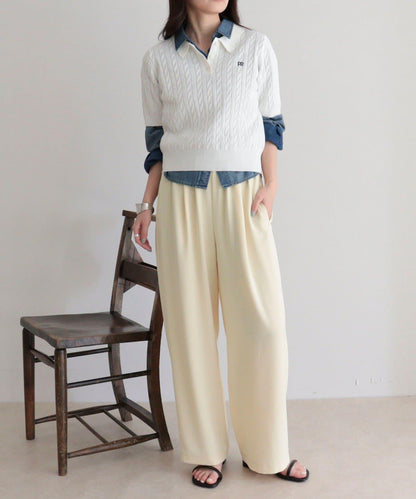 FR刺繡 麻花紋 短袖Polo領 針織套頭上衣