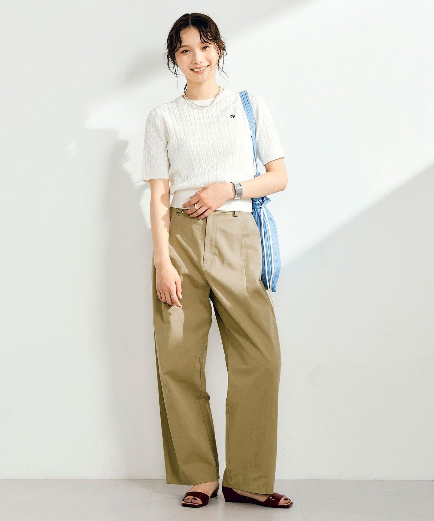 FR刺繡麻花紋短袖套頭針織衫（網絡限定・人氣系列）