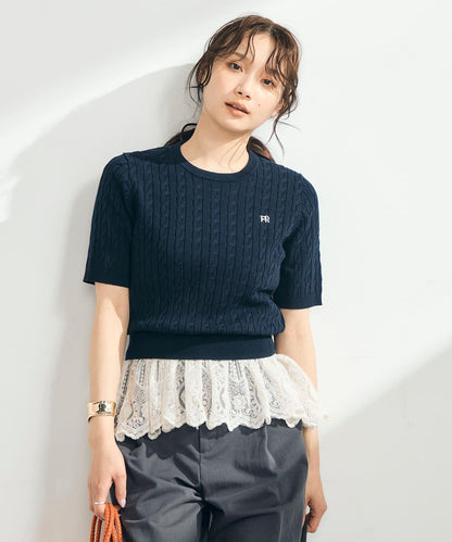 FR刺繡麻花紋短袖套頭針織衫（網絡限定・人氣系列）